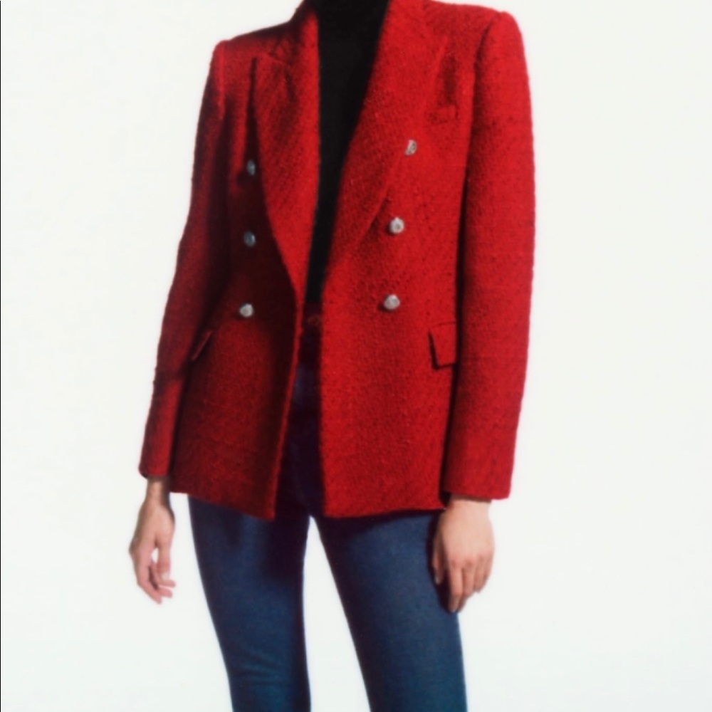 Zara red textured blazer made famous by Kate Middleton
